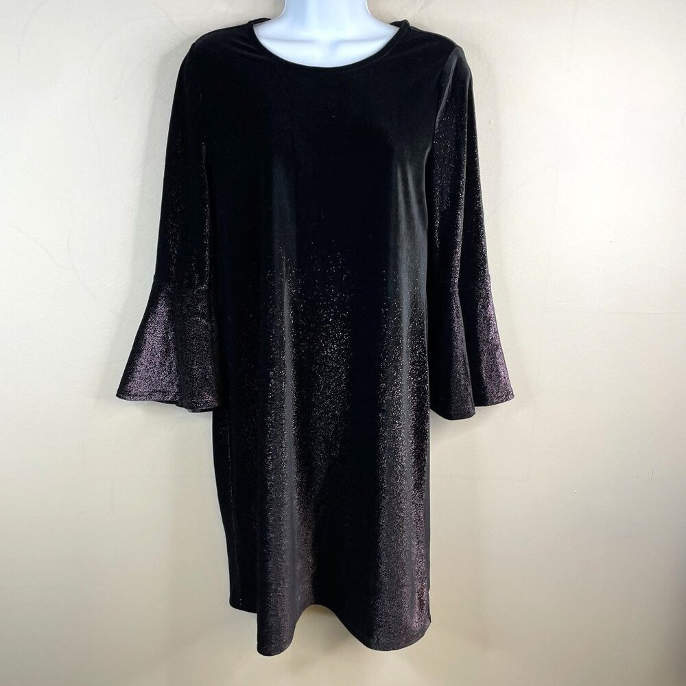 Alfani Velvet Sparkle Party Dress Womens 8P Purple Shimmery Holiday Bell Sleeve
